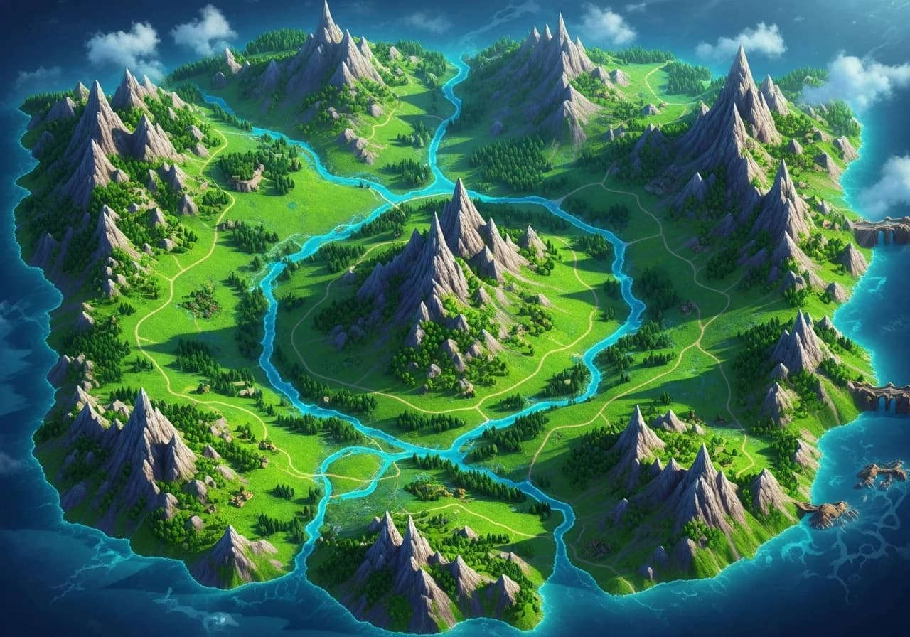 3d Fantasy Mountain And Grass Map