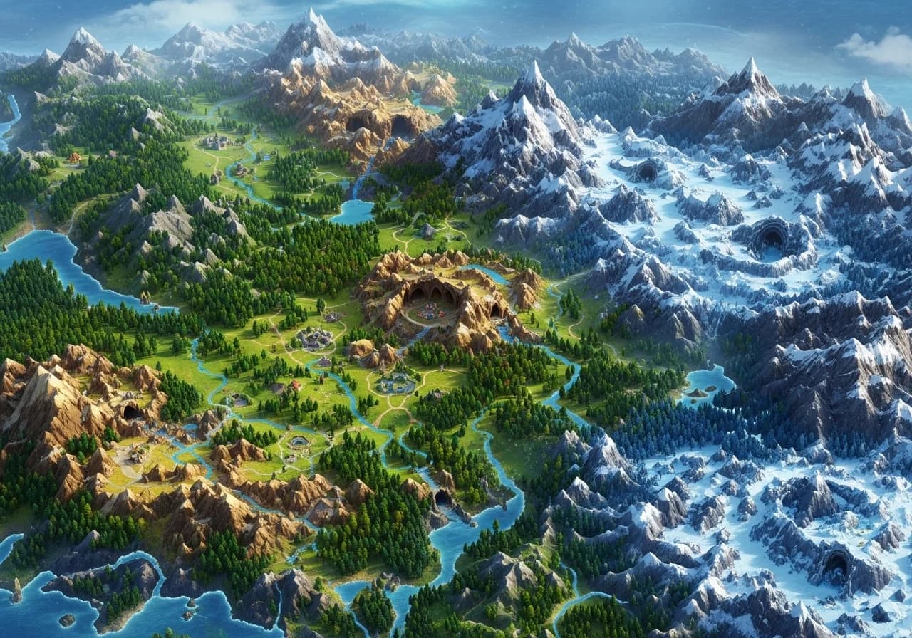 3d Fantasy Mountain And Tree Map