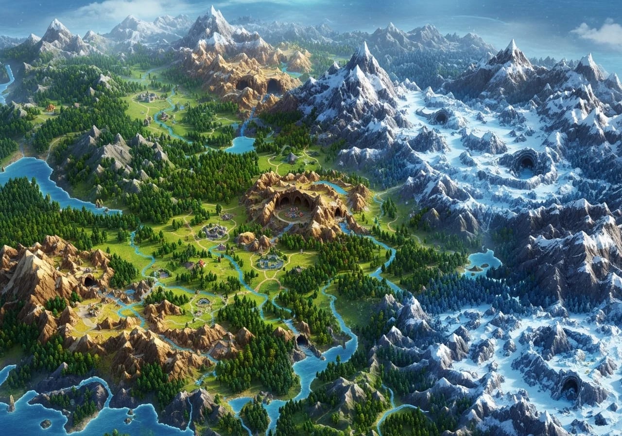3d Fantasy Mountain And Tree Map