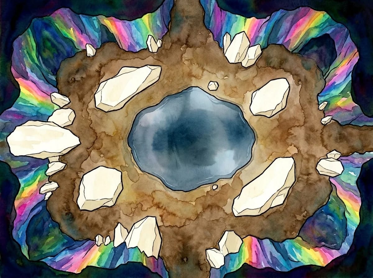 Carte de grotte de cristal avec formations lumineuses pour rencontres JDR fantasy souterraines