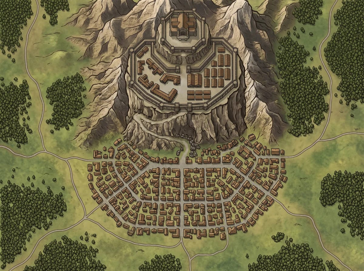Carte de forteresse et citadelle fantasy pour campagnes D&D et Pathfinder