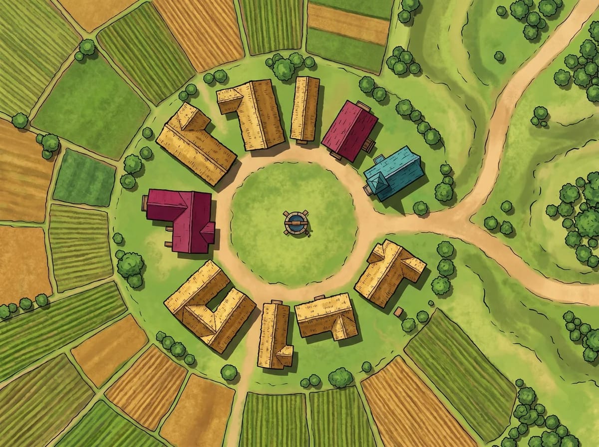 Carte d'un petit village et hameau pour générateur de lieux JDR fantasy