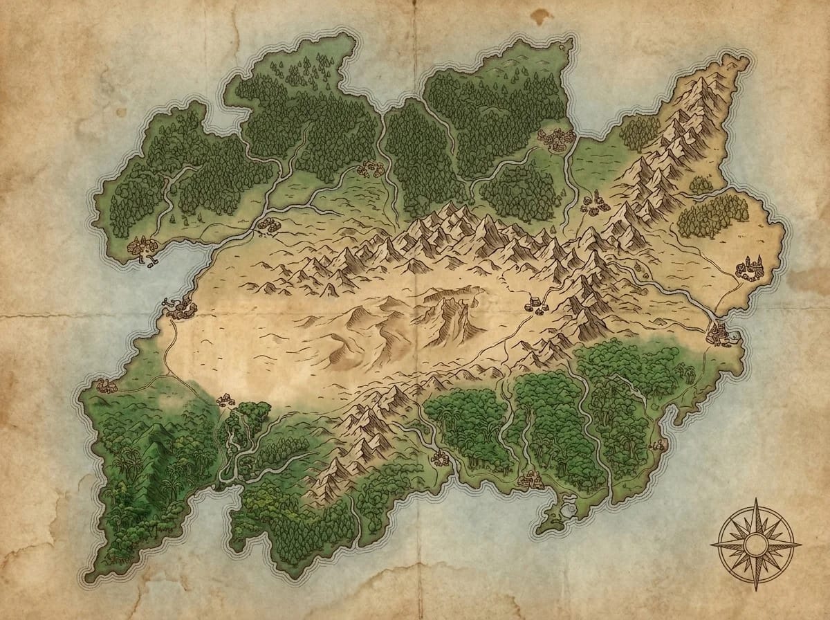Carte de supercontinent de style Pangée aux biomes variés pour la création de mondes