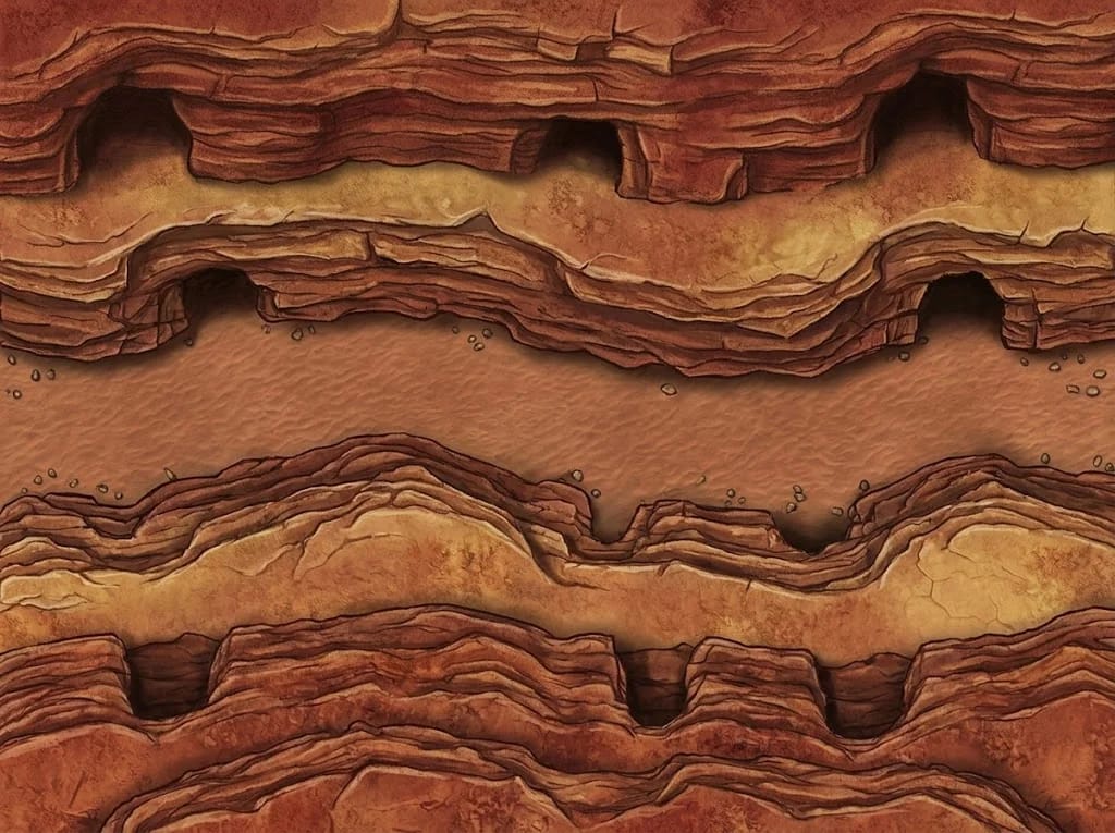 Carte de canyon de grès aux passages étroits pour embuscades désertiques D&D