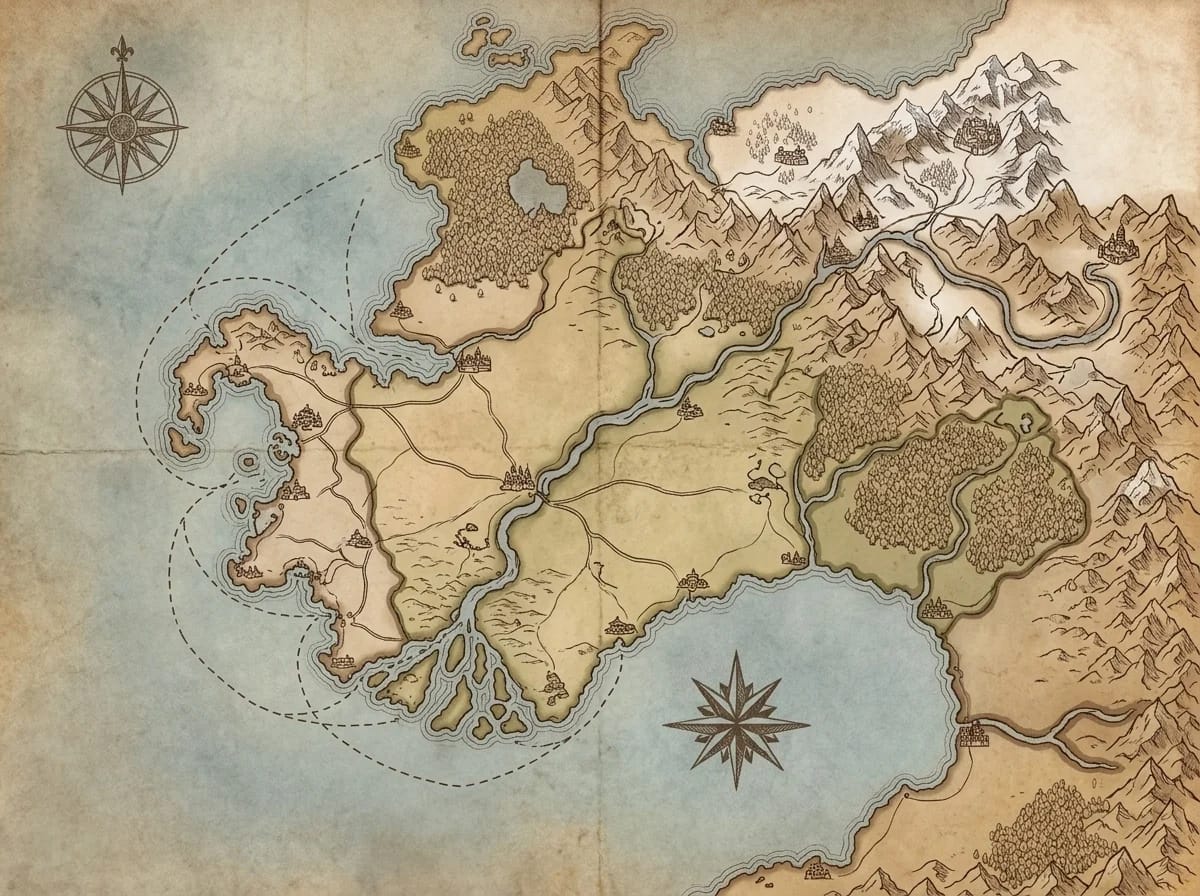 Carte de royaume à hexagones avec frontières politiques et capitales marquées