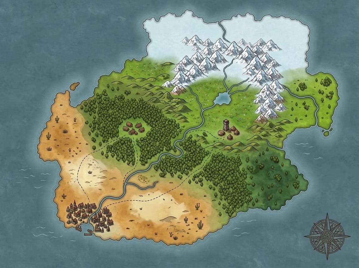Carte à grille hexagonale montrant des transitions de biomes du désert à la toundra