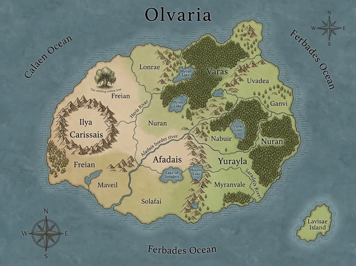 Carte du monde fantasy avec archipel d'îles et routes commerciales pour worldbuilding JDR